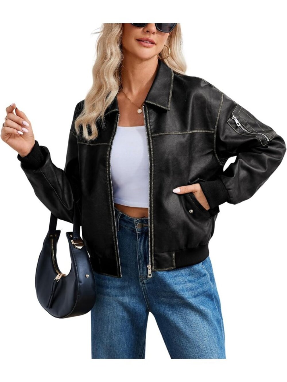Trendy Oversized Faux Leather Bomber Jacket Coat for Women - Chic & Stylish